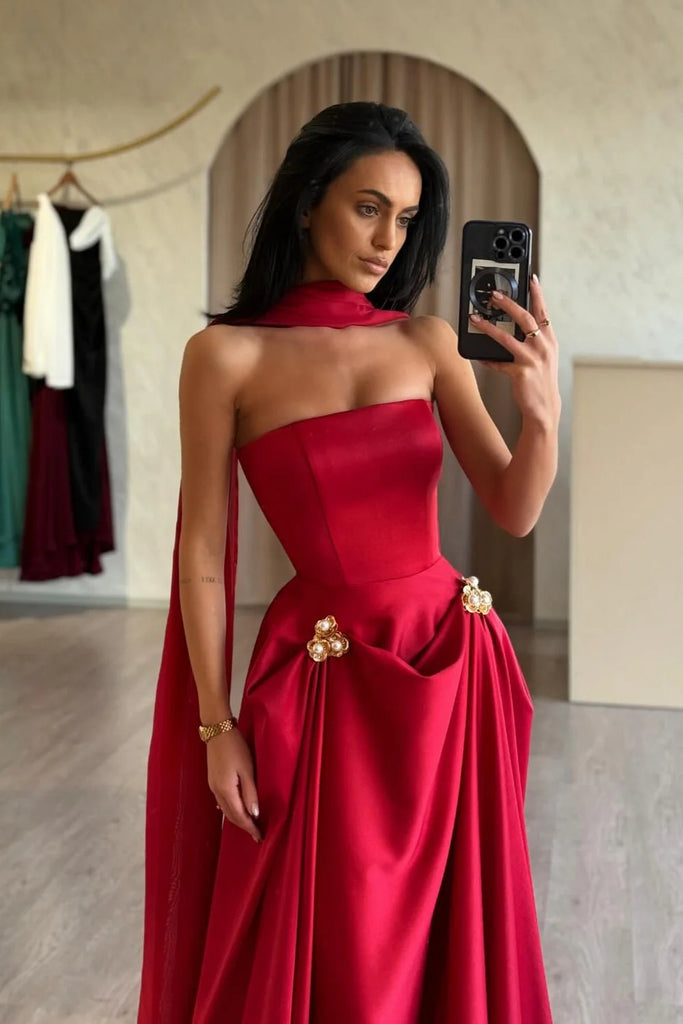 Elegant Red Sweetheart Sleeveless A-Line Long Prom Dress Ideas, Evening Party Dresses, WGP1572