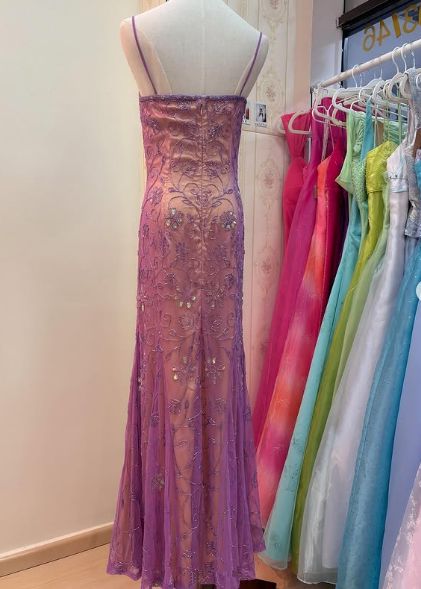 Unique Pink Spaghetti Strap Mermaid Floral Long Prom Dress Ideas, Evening Party Dresses,WGP1717