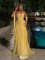 Unique Strapless Ruched Yellow Chiffon A-Line Prom Dresses, Evening Party Dresses,WGP2064