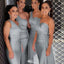 Elegant Gray One-Shoulder Sleeveless Mermaid Side Slit Long Bridesmaid Dresses Online , WGM414