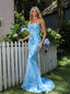 Unique Light Blue Floral Prom Dress Sequin Lace Sleeveless Bodycon Party Gown,WGP2111