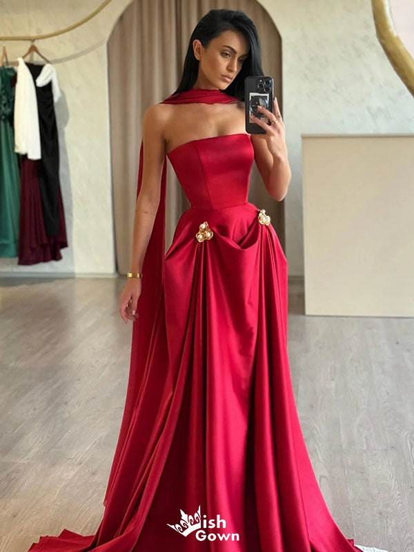 Elegant Red Sweetheart Sleeveless A-Line Long Prom Dress Ideas, Evening Party Dresses, WGP1572