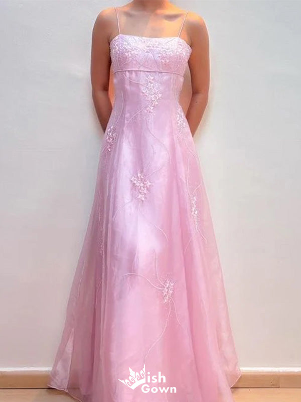 Elegant Spaghetti Strap Square A-line Long Prom Dress Ideas, Evening Party Dresses,WGP1382