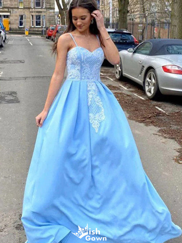 Gorgeous Sweetheart Spaghetti Strap A-line Long Prom Dress Ideas, Evening Party Dresses,WGP1387