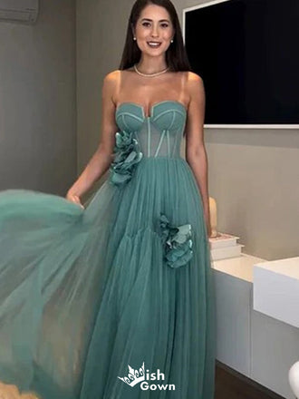 Elegant Strapless Sweetheart A-line Long Prom Dress Ideas, Evening Party Dresses,WGP1406