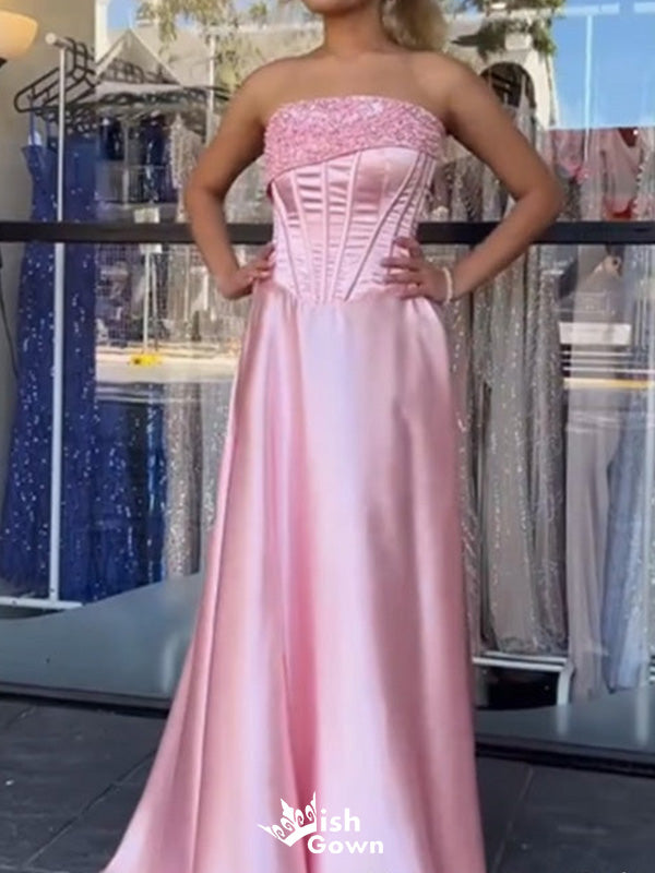 Elegant Strapless Straight Across A-line Long Prom Dress Ideas, Evening Party Dresses,WGP1407