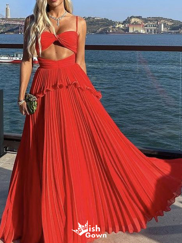 Gorgeous Spaghetti Strap A-line Long Prom Dress Ideas, Evening Party Dresses,WGP1415