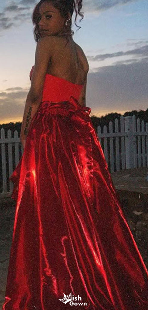 Gorgeous Two Piece Strapless A-line Long Prom Dress Ideas, Evening Party Dresses,WGP1416