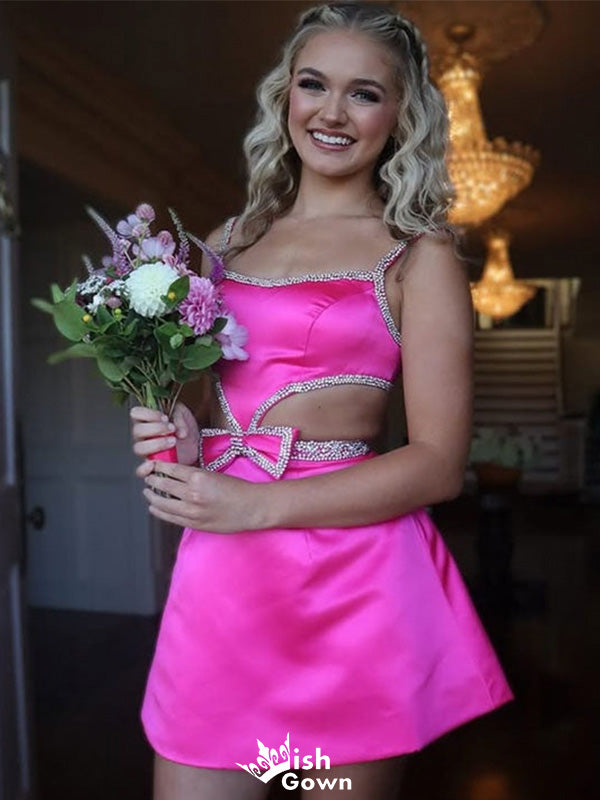 Elegant Spaghetti Strap Unique A-line Short Mini Homecoming Dress,EPT350