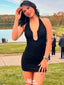 Sexy Halter Deep V-neck Sheath Short Mini Homecoming Dress,EPT354