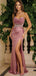 Sexy Mauve Satin Prom Dress Sheer Beaded Corset Bodice High Slit Formal Gown,WGP2117