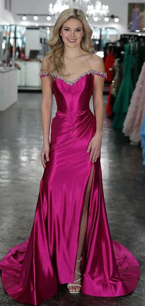 Sexy Pink Off-Shoulder Mermaid Long Prom Dress Ideas, Evening Party Dresses,WGP1928