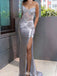 Elegant Silver Sweetheart Mermaid Side Slit Long Prom Dress Ideas, Evening Party Dresses, WGP2039