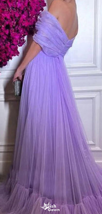 Gorgeous Off-shoulder Notched A-line Long Prom Dress Ideas, Evening Party Dresses,WGP1448
