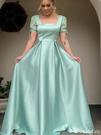 Elegant Square Short Sleeves A-line Long Prom Dress Ideas, Evening Party Dresses,WGP1489