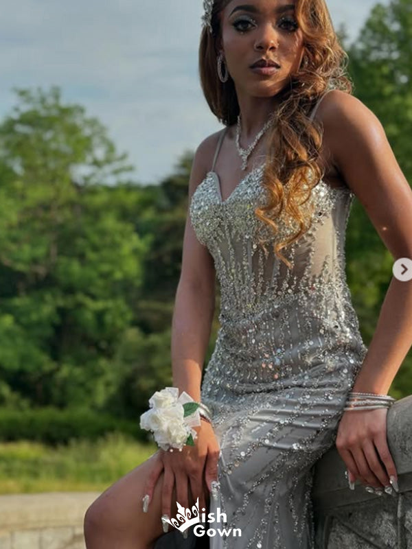 Gorgeous Spaghetti Strap V-neck Mermaid Long Prom Dress Ideas, Evening Party Dresses,WGP1500