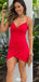 Sexy V-neck Spaghetti Strap Red Sheath Short Mini Homecoming Dress,EPT361