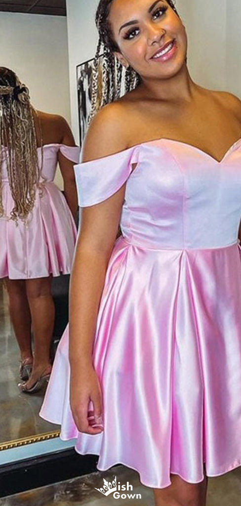 Elegant Sweetheart Off-shoulder Pink A-line Short Mini Homecoming Dress,EPT363