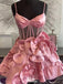 Elegant Spaghetti Strap V-neck Pink A-line Short Mini Homecoming Dress,EPT364