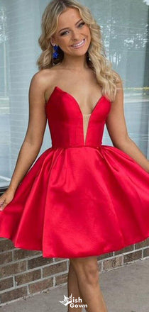 Elegant V-neck Notched Strapless A-line Short Mini Homecoming Dress,EPT367