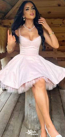 Elegant Spaghetti Strap V-neck A-line Short Mini Homecoming Dress,EPT371