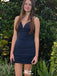 Casual Spaghetti Strap V-neck Sheath Short Mini Homecoming Dress,EPT374