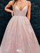 Gorgeous V-neck Spaghetti Strap A-line Long Prom Dress Ideas, Evening Party Dresses,WGP1141