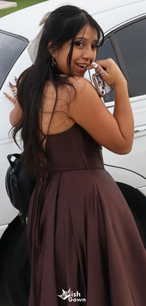 Elegant Spaghetti Strap V-neck A-line Long Prom Dress Ideas, Evening Party Dresses,WGP1521