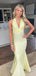 Pretty Pale Yellow V-Neck Prom Gown Sexy Crisscross Waistband Satin Mermaid Fit,WGP2107