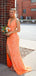 Elegant Orange V-Neck Mermaid Side Slit Long Prom Dress Ideas, Evening Party Dresses,WGP1803