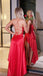 Bold Red Satin Strapless Prom Dress with High-Low Ruffled Hemline,WGP2124