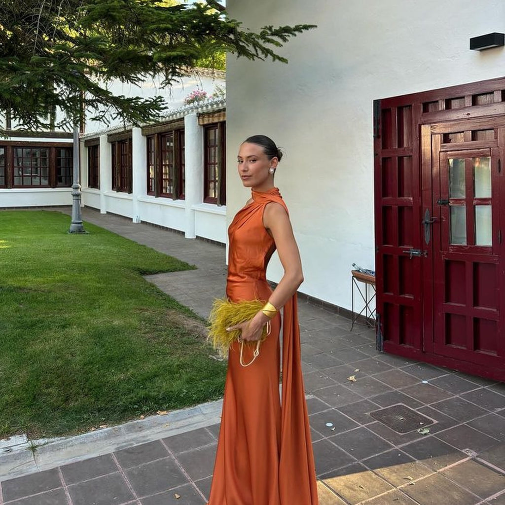 Elegant Orange Halter Mermaid Long Prom Dress Ideas, Evening Party Dresses,WGP1838