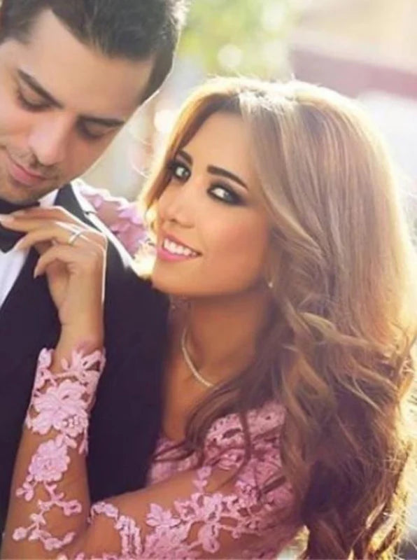 Sexy Applique Pink Long Sleeve Mermaid Long Prom Dress Ideas, Evening Party Dresses,WGP1856