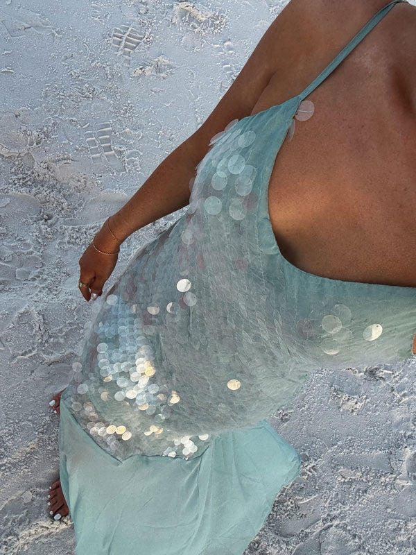 Sparkly Blue Spaghetti Strap Mermaid Long Prom Dress Ideas, Evening Party Dresses,WGP1941