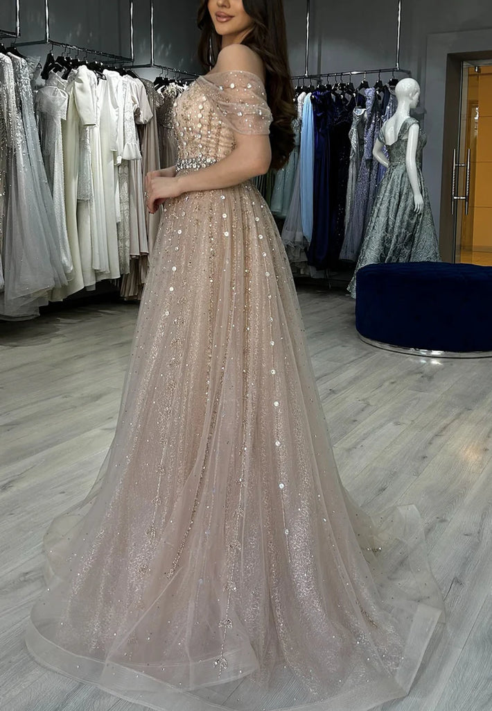 Elegant Pink Off-Shoulder A-Line Long Prom Dress Ideas, Evening Party Dresses,WGP1916