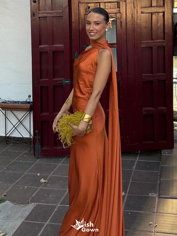 Elegant Orange Halter Mermaid Long Prom Dress Ideas, Evening Party Dresses,WGP1838