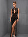 Sexy Black Halter Mermaid Side Slit Long Prom Dress Ideas, Evening Party Dresses,WGP1741