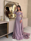 Unique Purple Off-Shoulder Mermaid Long Prom Dress Ideas, Evening Party Dresses,WGP1873