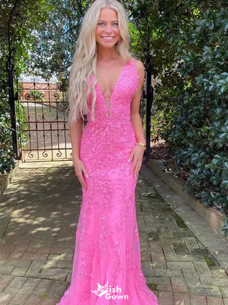 Sexy V-neck Halter Lace Mermaid Long Prom Dress Ideas, Evening Party Dresses,WGP1143