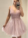 Elegant V-neck Lace A-line Short Mini Homecoming Dress,EPT418