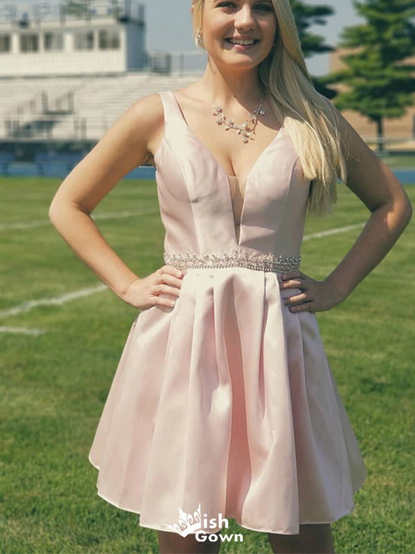 Elegant V-neck Notched A-line Short Mini Homecoming Dress,EPT419