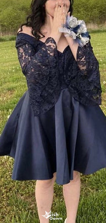 Gorgeous Off-shoulder Long Sleeves A-line Short Mini Homecoming Dress,EPT420