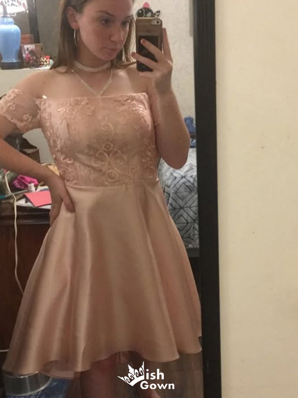 Gorgeous Off-shoulder Lace A-line Short Mini Homecoming Dress,EPT423