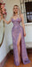 Fancy Lavender Sequin Prom Dress Sweetheart Neck Sleeveless Slit Sparkly Bodycon Gown,WGP2054