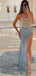 Sparkly Blue Sweetheart Mermaid Side Slit Long Prom Dress Ideas, Evening Party Dresses,WGP1886