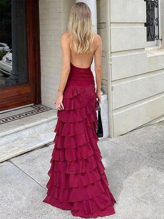 Sexy Red V-Neck Mermaid Long Prom Dress Ideas, Evening Party Dresses,WGP1770