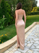 Classy Champagne Satin Prom Dress Sexy Spaghetti Strap High Slit Ruched Formal Gown,WGP2072