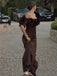 Elegant Brown Off-Shoulder Mermaid Floral Long Prom Dress Ideas, Evening Party Dresses,WGP1743