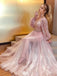 Elegant Pink Long Sleeve A-Line Long Prom Dress Ideas, Evening Party Dresses, WGP1993
