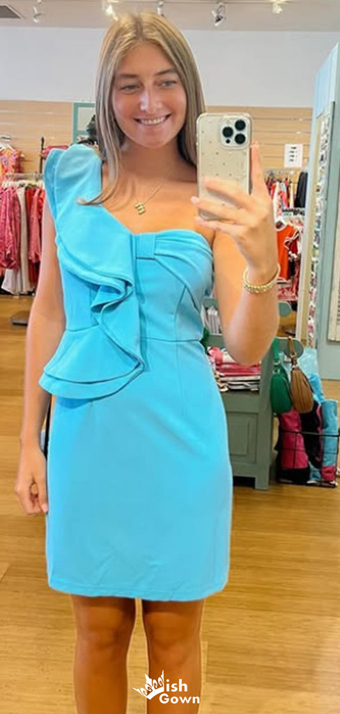 Elegant One-shoulder Sheath Short Mini Homecoming Dress,EPT448